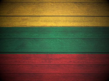 Lithuania flag painted on wooden planks background. 3d illustration.