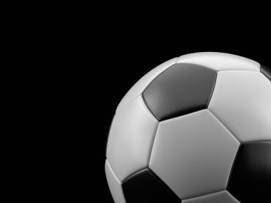 Futbol topu siyah bir arka plan. 3D çizim.