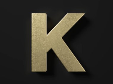Gold letter K on a black background. 3d illustration.