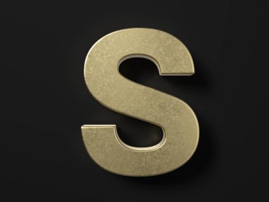Gold letter S on a black background. 3d illustration.
