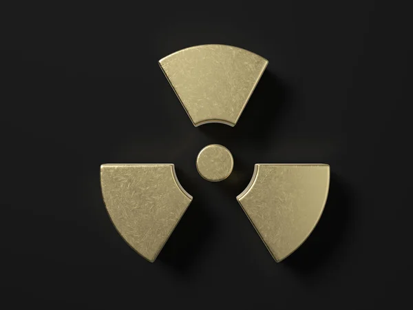 Gold radiation symbol on a black background. 3d illustration.