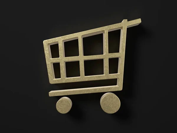 Gold Shopping Cart Symbol Black Background Illustration — Stock Photo, Image
