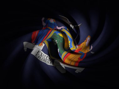 Kıvrımlı New York bayrağı geçmişi. 3d illüstrasyon.