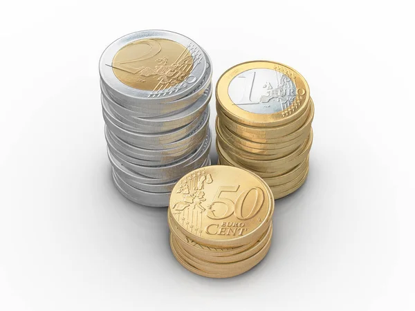 Euromünzen Auf Weißem Hintergrund Illustration — Stockfoto