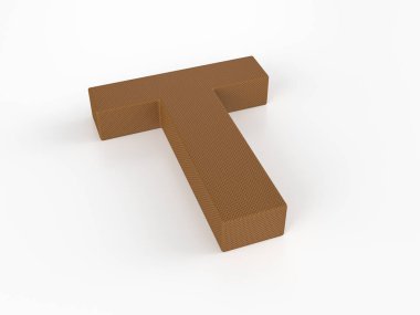 Beyaz arka planda yırtılmış deri T harfi. 3d illüstrasyon.