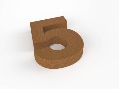 Beyaz arka planda beş numaralı deri yırtılmış. 3d illüstrasyon.