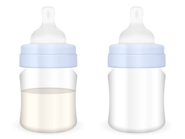 Beyaz arka planda beslenme şişesi var. Vektör illüstrasyonu.