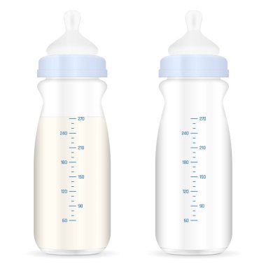 Beyaz arka planda beslenme şişesi var. Vektör illüstrasyonu.