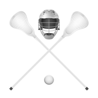 Lacrosse sticks, ball and helmet on a white background. Vector illustration.