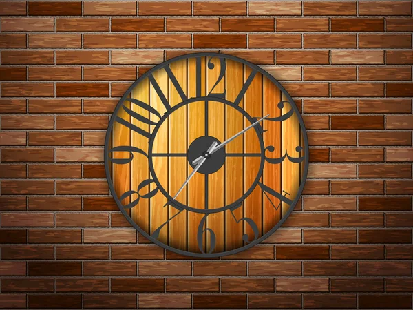 Orologio Sfondo Muro Mattoni Illustrazione Vettoriale — Vettoriale Stock