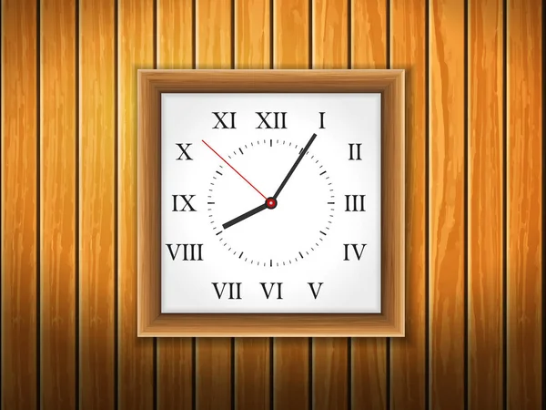 Reloj Sobre Fondo Madera Ilustración Vectorial — Vector de stock