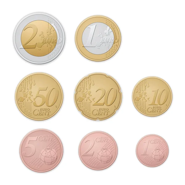 白い背景にユーロ硬貨 ベクターイラスト — ストックベクタ