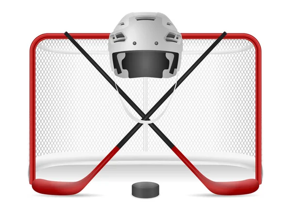Hockey Net Helmet Sticks Puck White Background Vector Illustration — Stock Vector