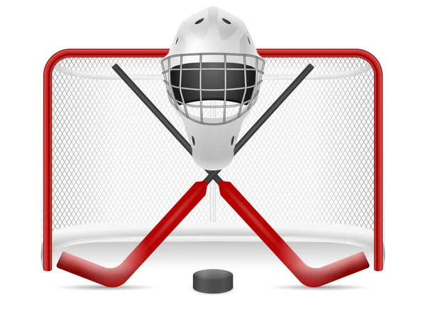 Hockey Net Helmet Sticks Puck White Background Vector Illustration — Stock Vector