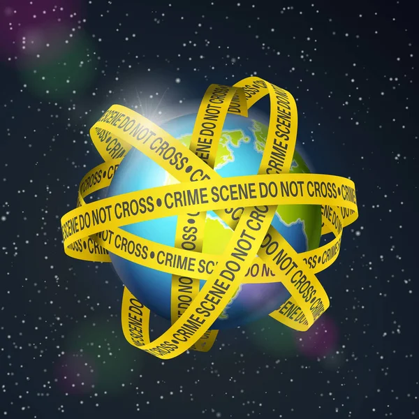 World Globe Crime Scene Tape Space Background Vector Illustration — Stock Vector
