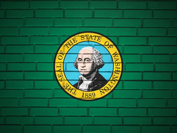 Brick wall Washington state flag background. 3d illustration.