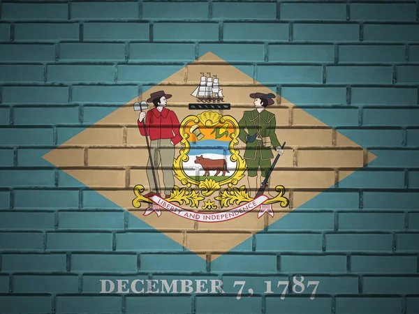 Muro Ladrillo Delaware Fondo Bandera Del Estado Ilustración — Foto de Stock