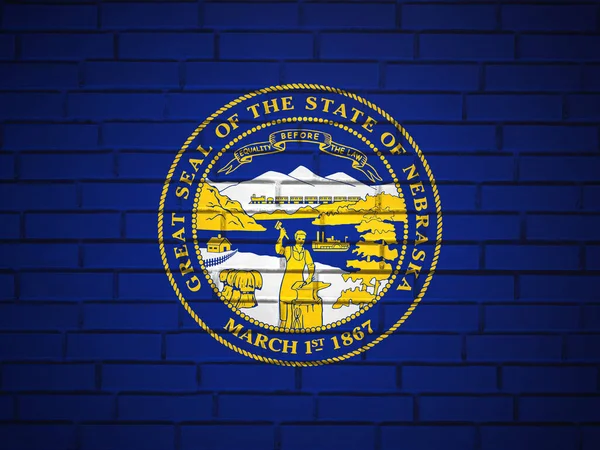 Tuğla Duvar Nebraska Eyaletinin Bayrak Arka Planı Illüstrasyon — Stok fotoğraf