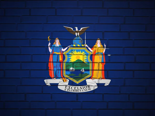 砖墙纽约州旗背景 3D说明 — 图库照片