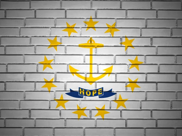 stock image Brick wall Rhode Island state flag background. 3d illustration.