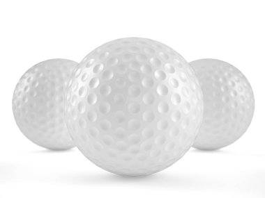 Beyaz arka planda golf topları. 3d illüstrasyon.