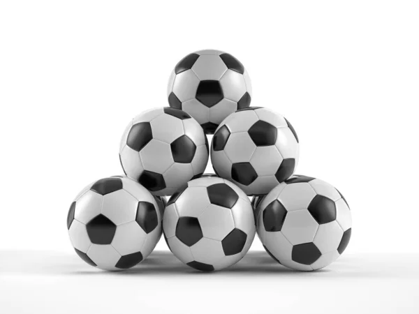 Pyramid Formed Soccer Balls White Background Illustration — Stock Photo, Image