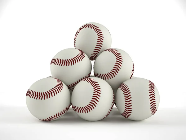 Pyramida Vytvořená Baseballovými Míčky Bílém Pozadí Ilustrace — Stock fotografie