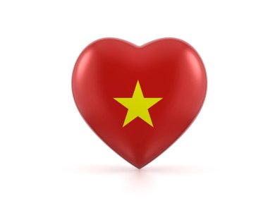 Beyaz arka planda Vietnam 'ın kalp bayrağı. 3d illüstrasyon.
