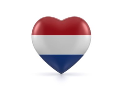 Beyaz bir arka planda Hollanda 'nın kalp bayrağı. 3d illüstrasyon.