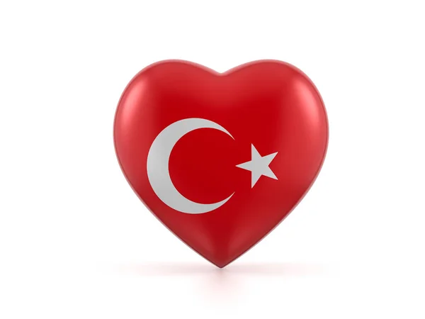 土耳其心脏旗白色背景 3D说明 — 图库照片