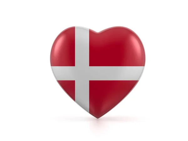 丹麦心脏旗白色背景 3D说明 — 图库照片