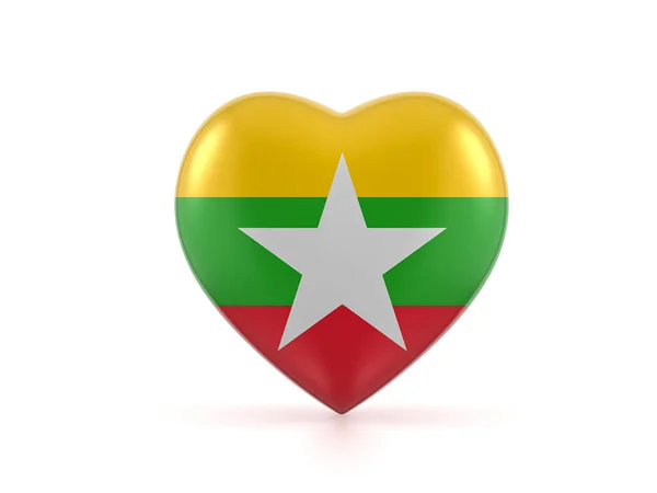 Myanmar Herz Flagge Auf Weißem Hintergrund Illustration — Stockfoto