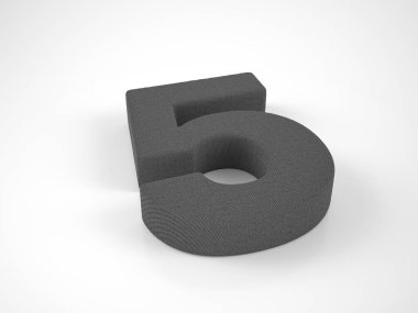 Knitted number five on a white background. 3d illustration.