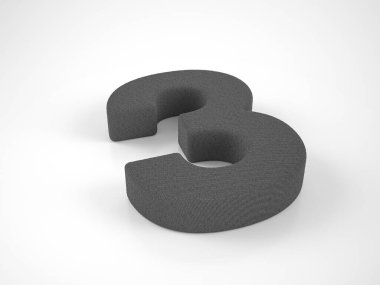 Knitted number three on a white background. 3d illustration.