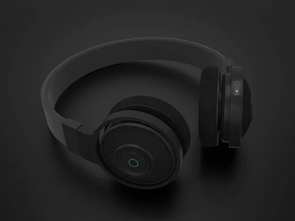 耳机的黑色背景 3D说明 — 图库照片