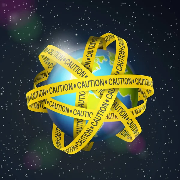 World Globe Caution Tape Space Background Vector Illustration — Stock Vector