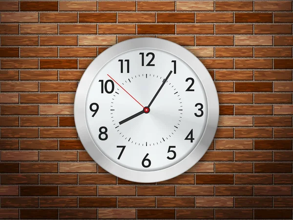 Uhr Auf Backsteinmauer Hintergrund Vektorillustration — Stockvektor