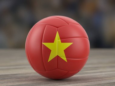 Tahta zeminde Vietnam voleybolu bayrağı. 3d illüstrasyon.