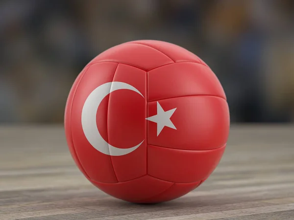 Handboll Turkiet Flagga Trägolv Illustration — Stockfoto