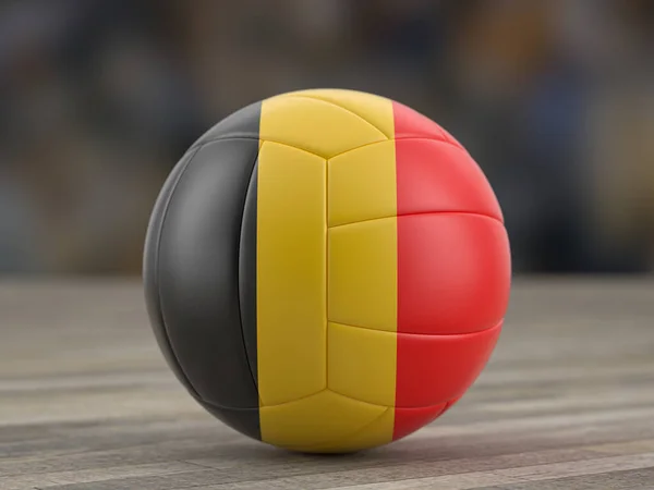 排球比利时国旗在木制地板上 3D说明 — 图库照片
