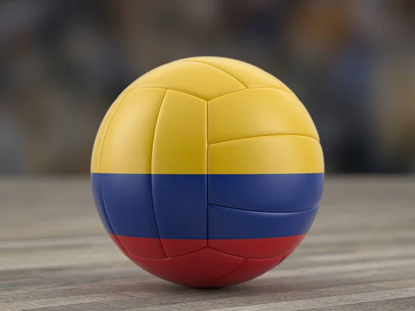 Volleyball Ball Colombia Flag Wooden Floor Illustration — Stock Photo, Image