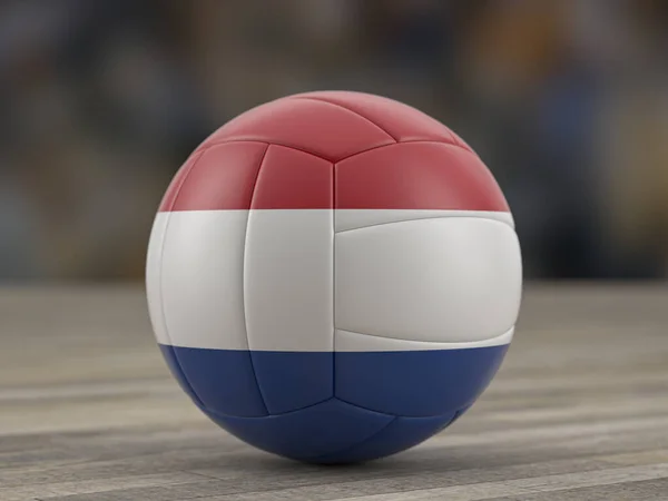Волейбольный Мяч Флаг Нидерландов Деревянном Полу Иллюстрация — стоковое фото