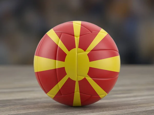 Volleyboll North Macedonia Flagga Trägolv Illustration — Stockfoto