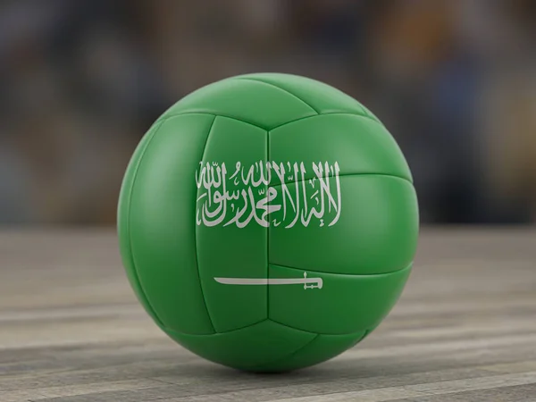 Bola Voli Bendera Arab Saudi Lantai Kayu Ilustrasi — Stok Foto