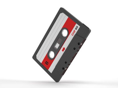 Beyaz arka planda kaset. 3d illüstrasyon.