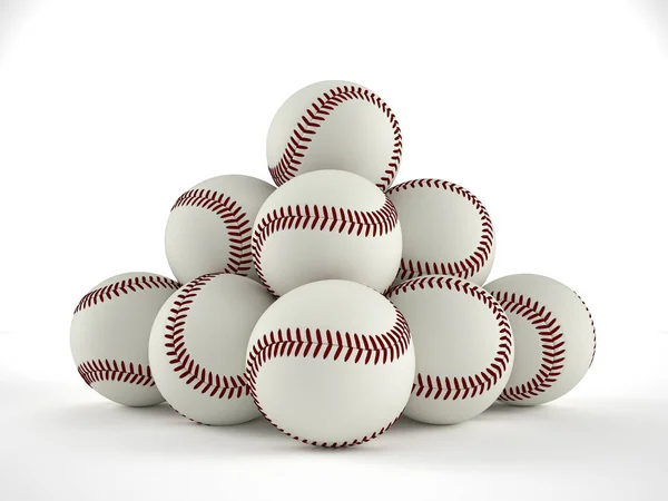 Piramis Által Alkotott Baseball Labdák Egy Fehér Háttér Illusztráció — Stock Fotó