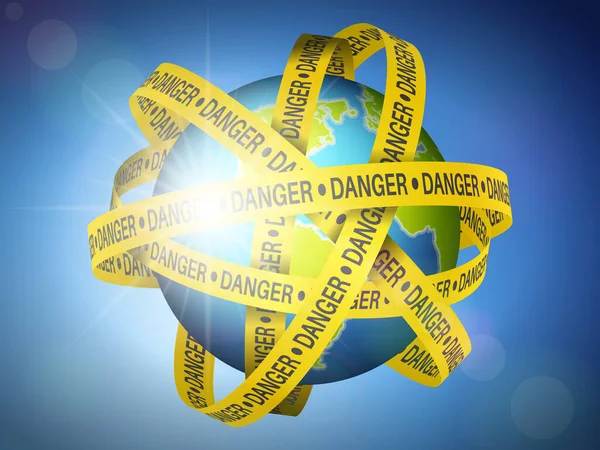 Globe Mondial Avec Bande Danger Sur Fond Ciel Illustration Vectorielle — Image vectorielle