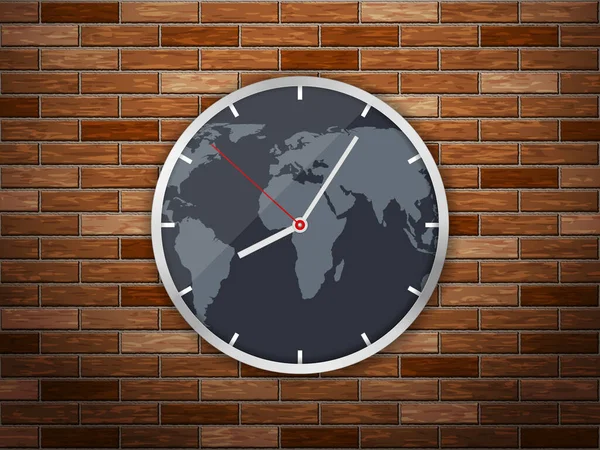 Часы Фоне Кирпичной Стены Векторная Иллюстрация — стоковый вектор