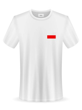 Beyaz arka planda Polonya bayrağı olan tişört. Vektör illüstrasyonu.