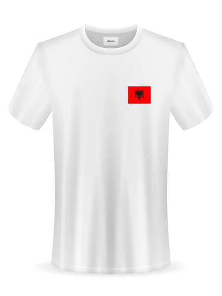 Shirt Σημαία Αλβανίας Λευκό Φόντο Εικονογράφηση Διανύσματος — Διανυσματικό Αρχείο